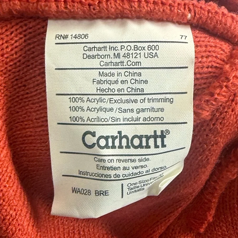 NWOT Carhartt Zigzag Knit Beanie - Burnt Orange, Charcoal & White. OS.